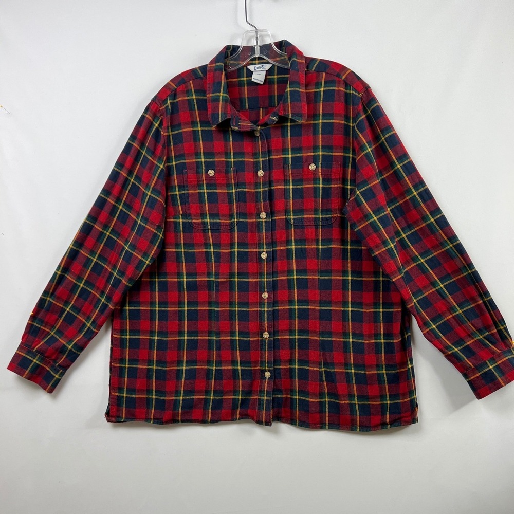 Duluth Trading Co Plaid Button Down Shirt Womens XXL Red Blue Cotton Flannel